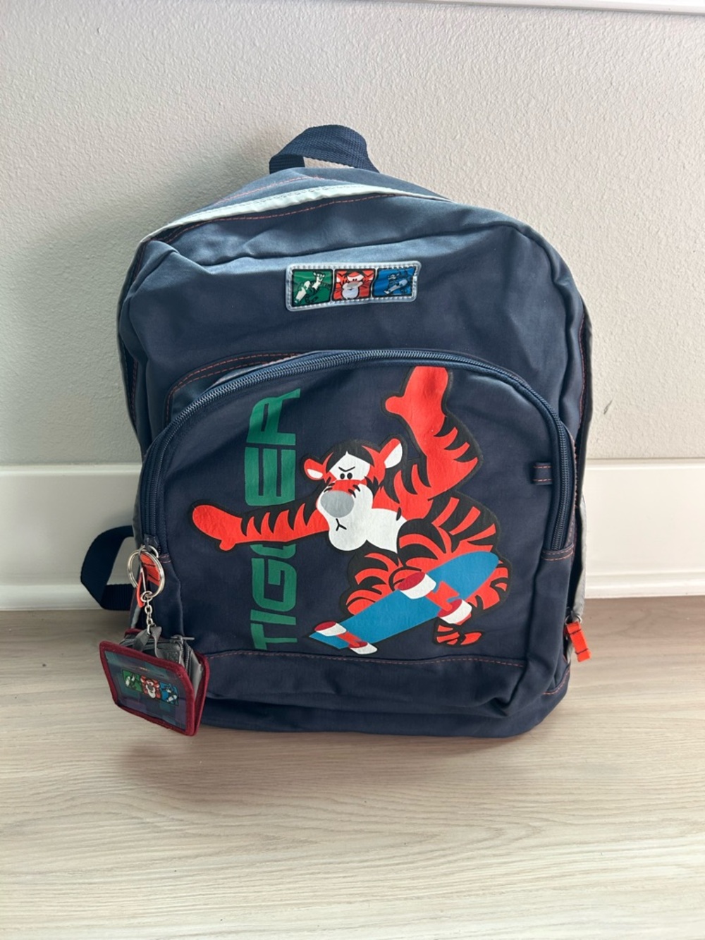 Vintage Y2K Disney Tigger Skateboarder Backpack with Matching Keychain